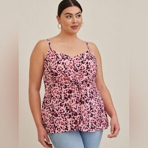 Torrid‎ Peplum Georgette Tie-Front Cami women’s size 1 (1X, 14/16) pink Animal